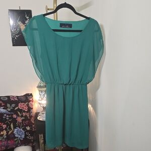 Blue Rain Green Sheath Stretch Chiffon Mini Dress with Scoop Neck